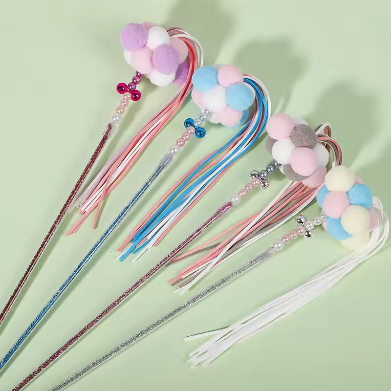 Wholesale Eco-Friendly Waterproof IP67 All Seasons Cat Toy Plush Combination Teaser Wand Fairy Acrylic